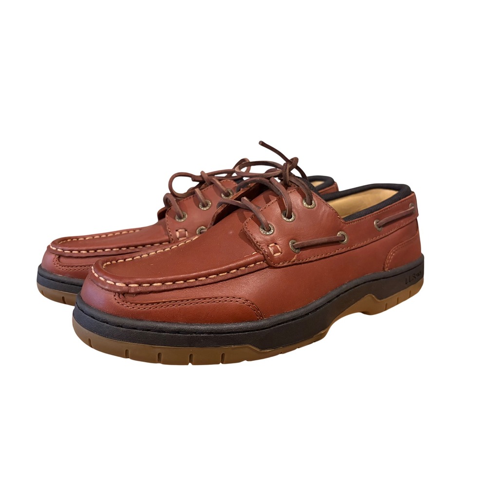 LL Bean Mens Casco Bay Boat Shoes 11 Wide Briar Brown Leather 0KW51 06
